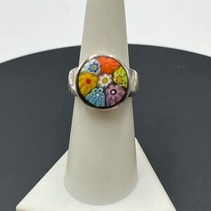 Alan K. European Design Sterling Silver Miliffiori Murano Glass Floral ring USA